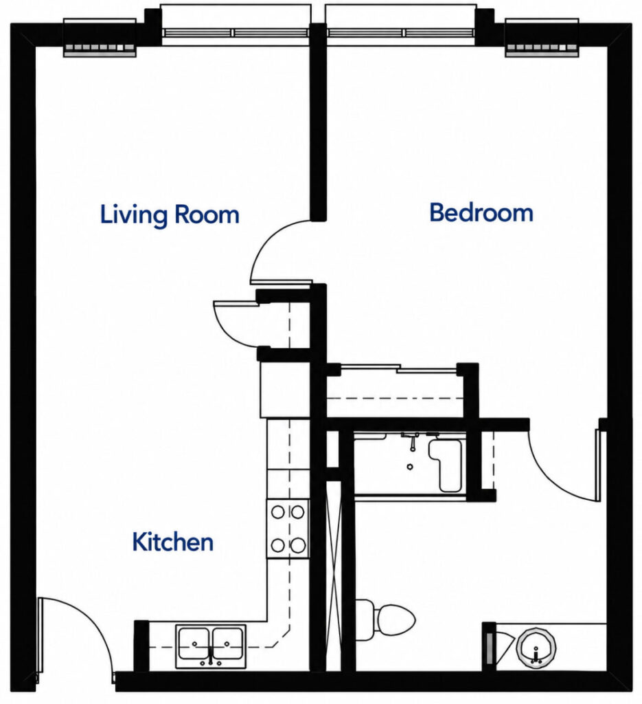 Low Income Housing. Project Based Voucher Housing. Center of Hope 1 Bedroom Floor Plan