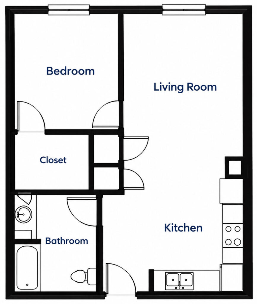 Gateway Apartments, 1 bedroom, 1 bath, 610 sf Floor Plan