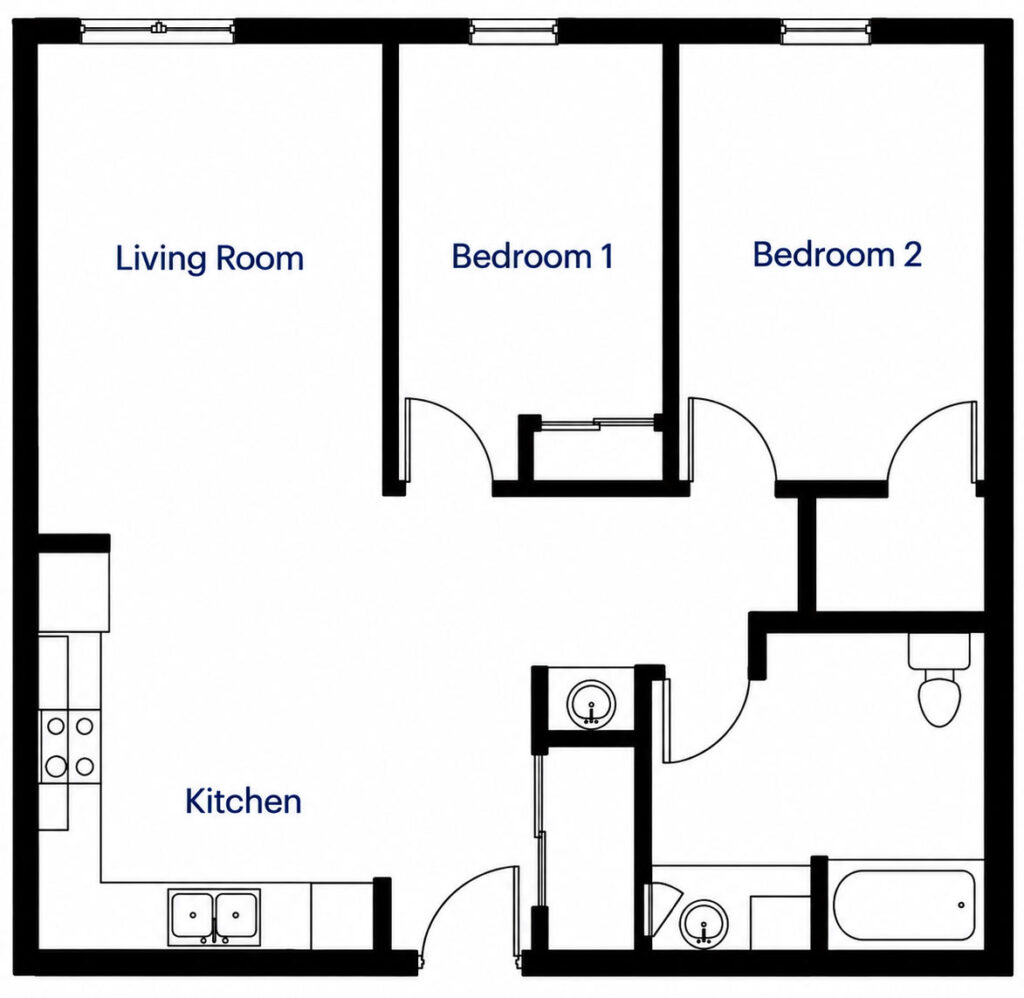 Gateway Apartments, 2 bedroom, 1 bath, 926 - 945 sf Floor Plan