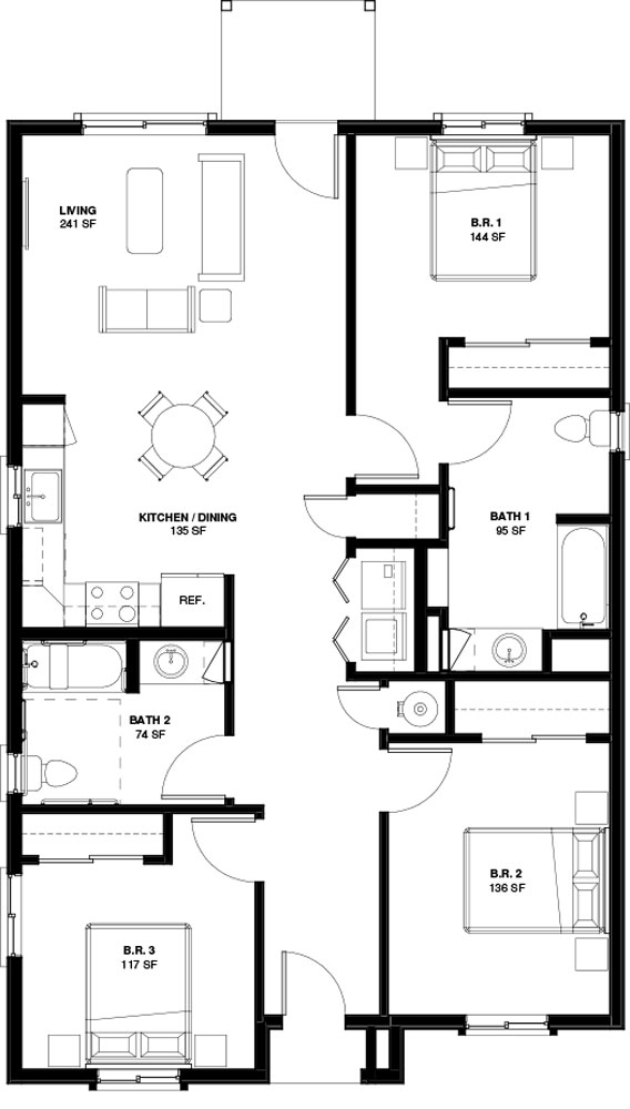 Low Income Housing. Project Based Voucher Housing. Center of Hope 3 Bedroom Floor Plan